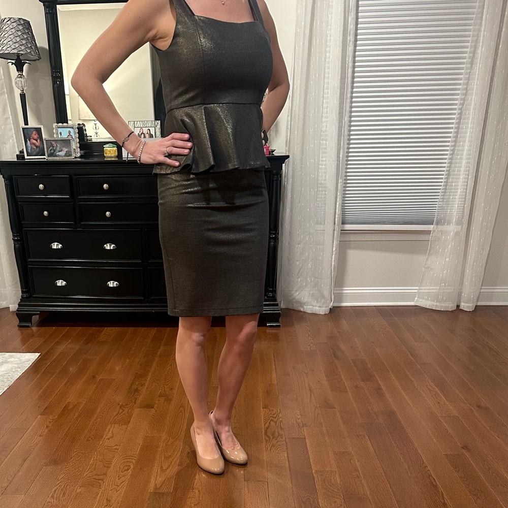 Chic Metallic Peplum Dress Alice and Olivia